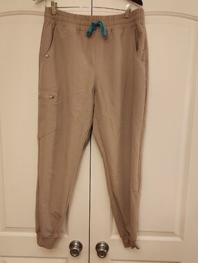 Figs Men's Khaki Jogger Pants with Teal Drawstring